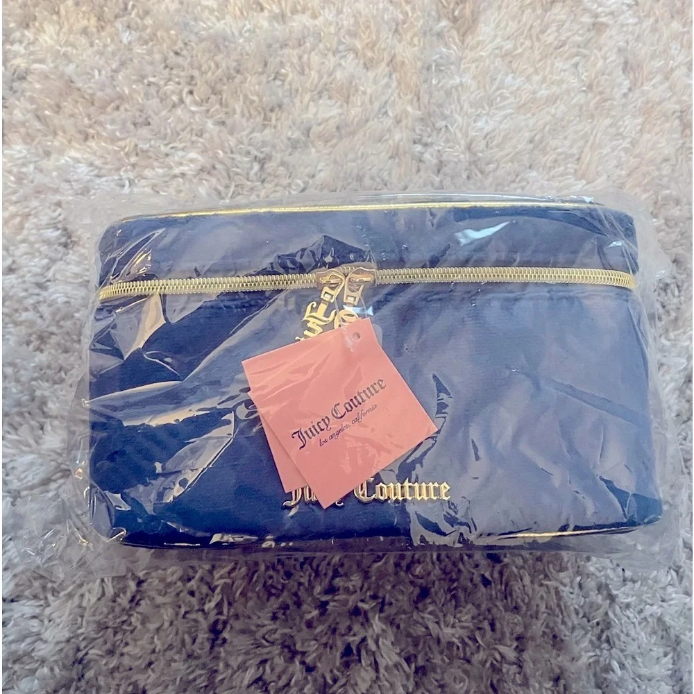 Juicy Couture Navy Velour Juicy and Love Pattern Makeup Train Case
